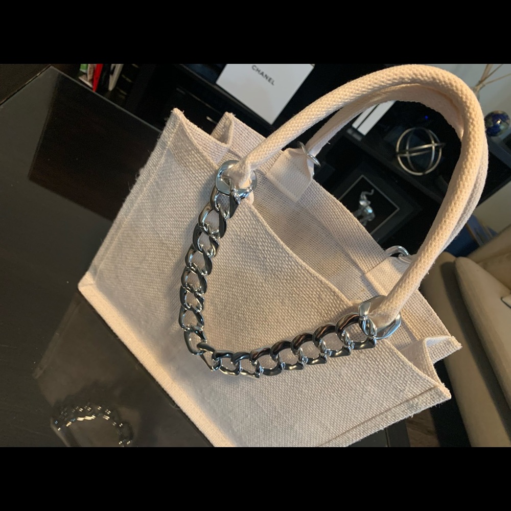Jute white medium  tote 12.2 X 9.8 X 3.9 “ L”H”W”